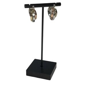 Tri Tone Hoop Earrings Oval Twist Gold Silver Rose Pierced